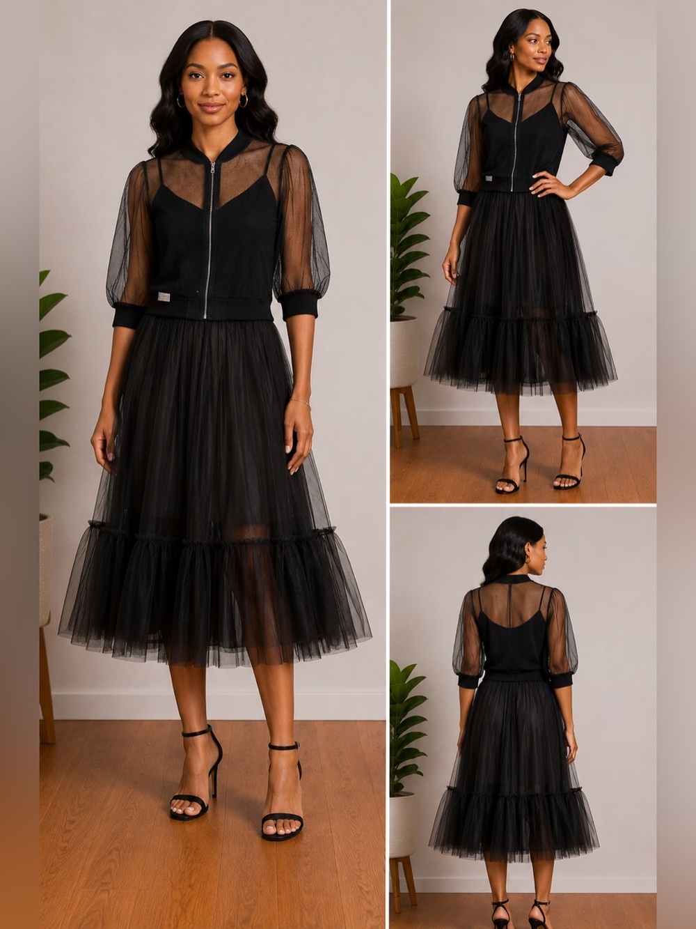 WHY Dress Black Mesh Bomber & Tulle Skirt Set NWT Top M Skirts S/M